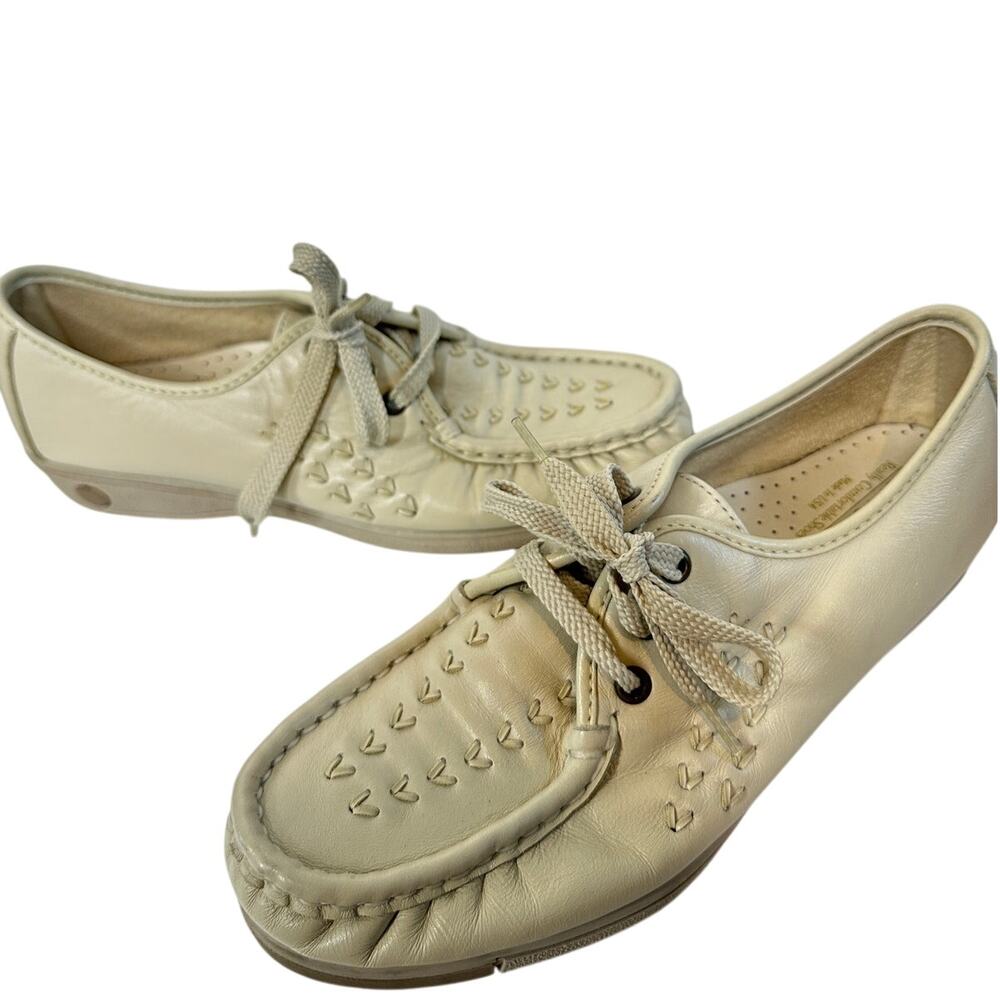 Soft Spots Size 7 Cream Leather Travel Comfy Bonnie Lite Oxford Loafer Boho Shoe